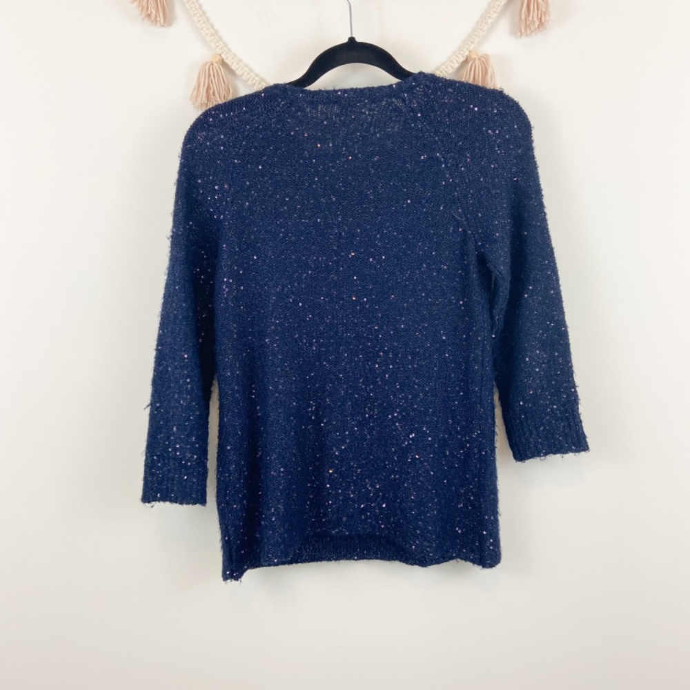 Anne Klein Blue Sequin 3/4 Sleeve Sweater Sz S - Picture 2 of 7